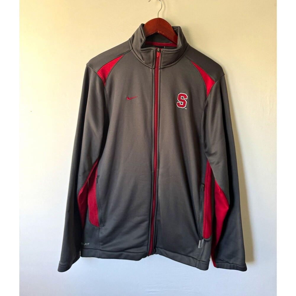 Nike Dri-FIT Stanford Cardinal Track Jacket Gray/Red Full Zip Pockets Men’s S